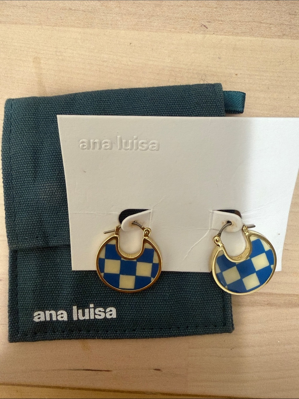 Ana Luisa Blue Checkerboard Hoop Earrings